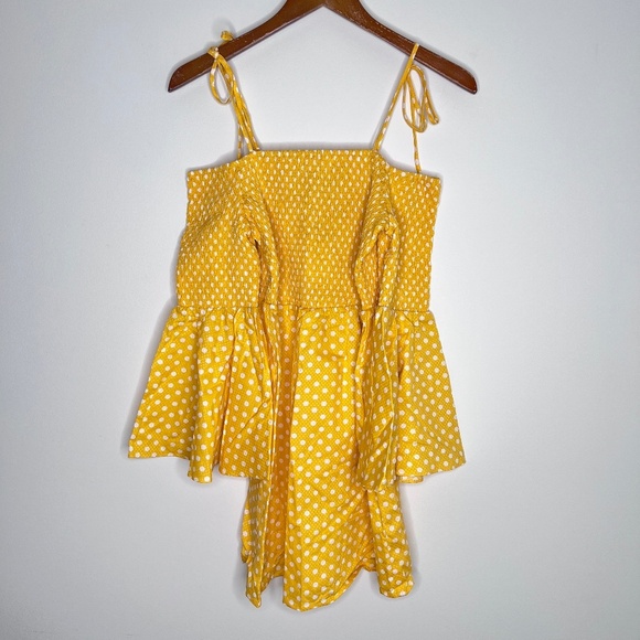 NWT Tularosa The Social Yellow Polka Dot Bell Sleeve Mini Dress M - Picture 2 of 7